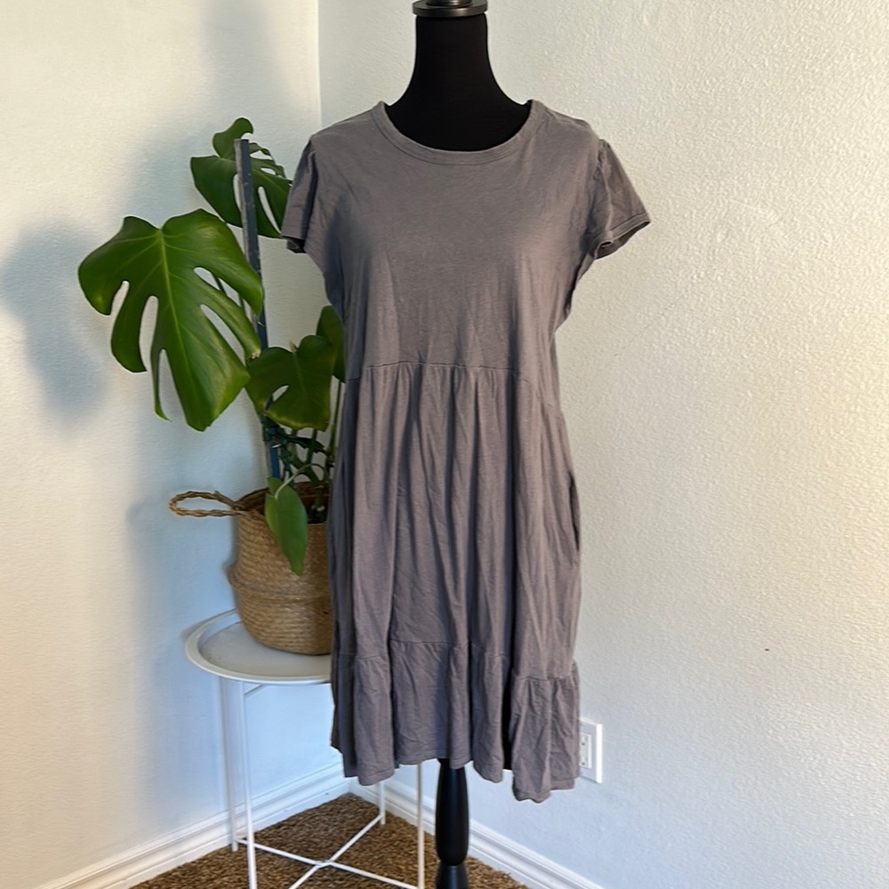Time and Tru Gray Flutter Sleeve Midi Dress